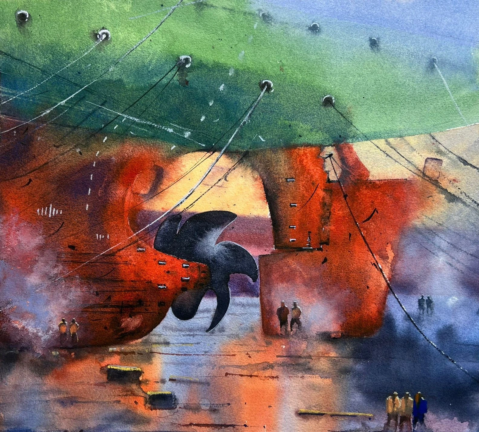 Ship Breaking Yard II — watercolour on paper by Rasedul Islam Riad
